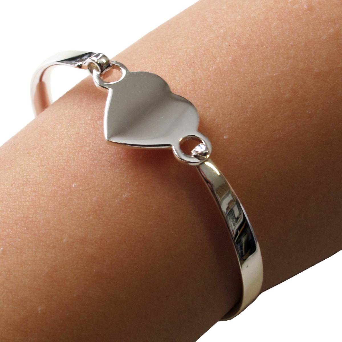 Childs Engraved Sterling Silver Heart ID Bangle