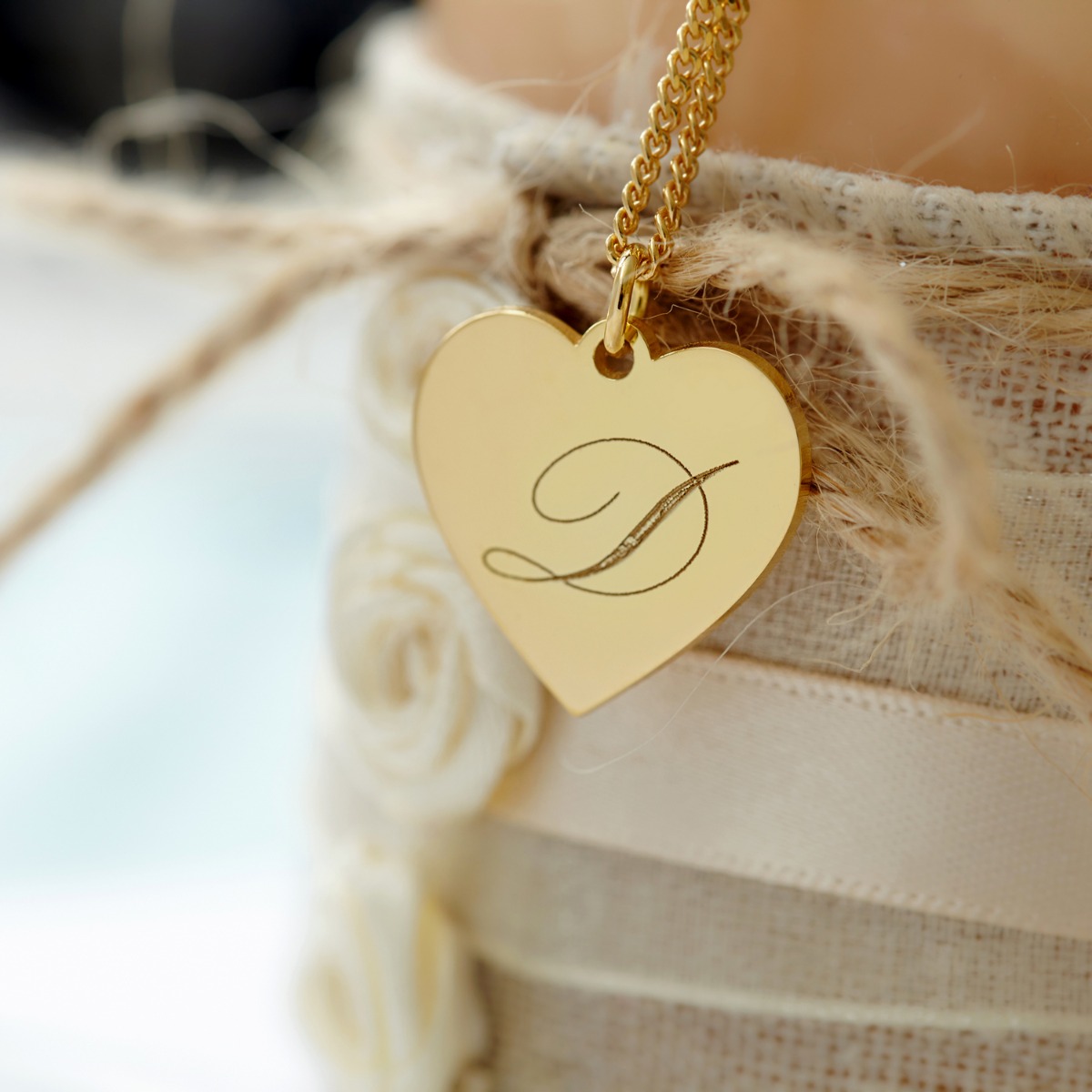 9ct Yellow Gold Plated Engraved Initial Heart Pendant & Optional Chain