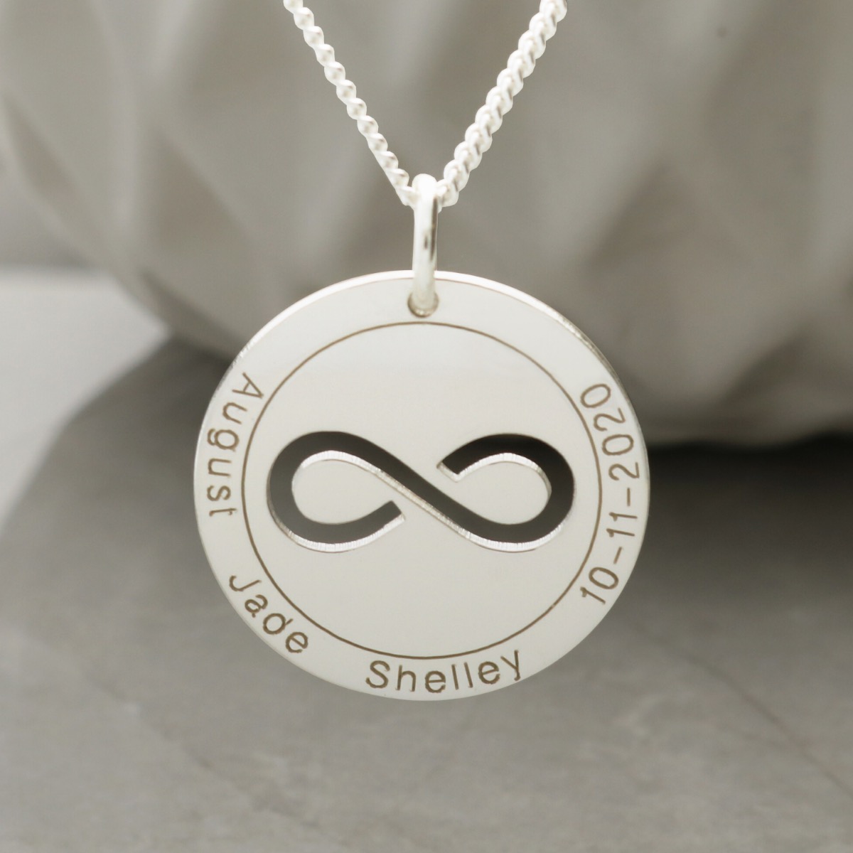 Solid White Gold  Personalised Infinity Disc Pendant