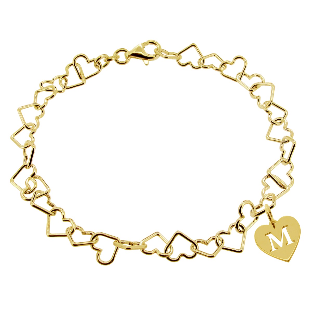 9ct Yellow Gold Plated Light Heart Charm Bracelet With Initial Heart Charm 