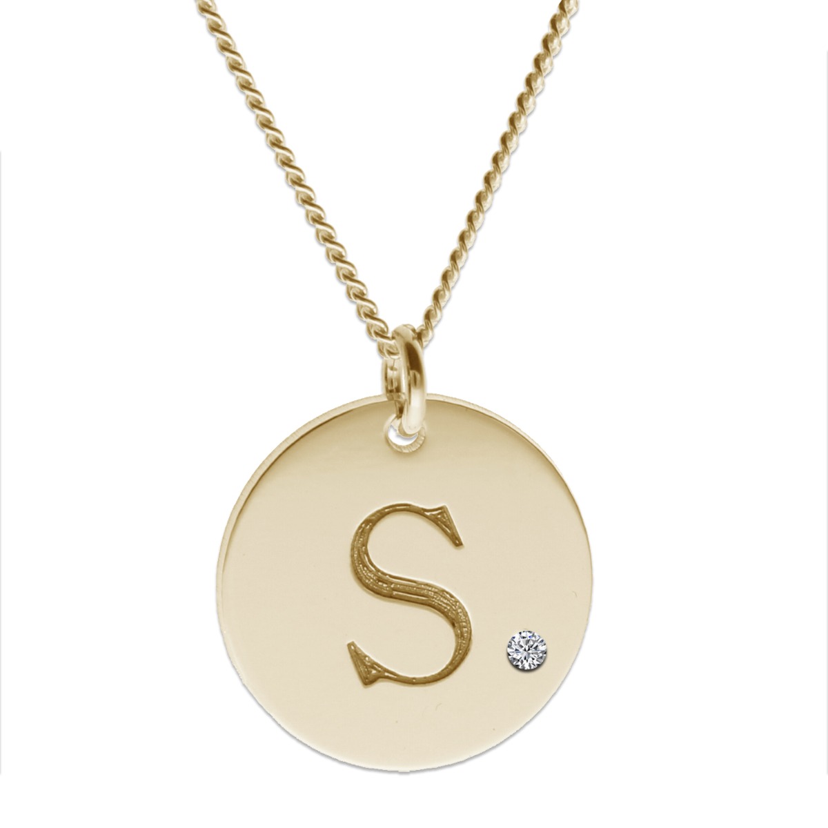 9ct Yellow Gold Plated Engraved Initial Disc With Crystal Or Real Diamond