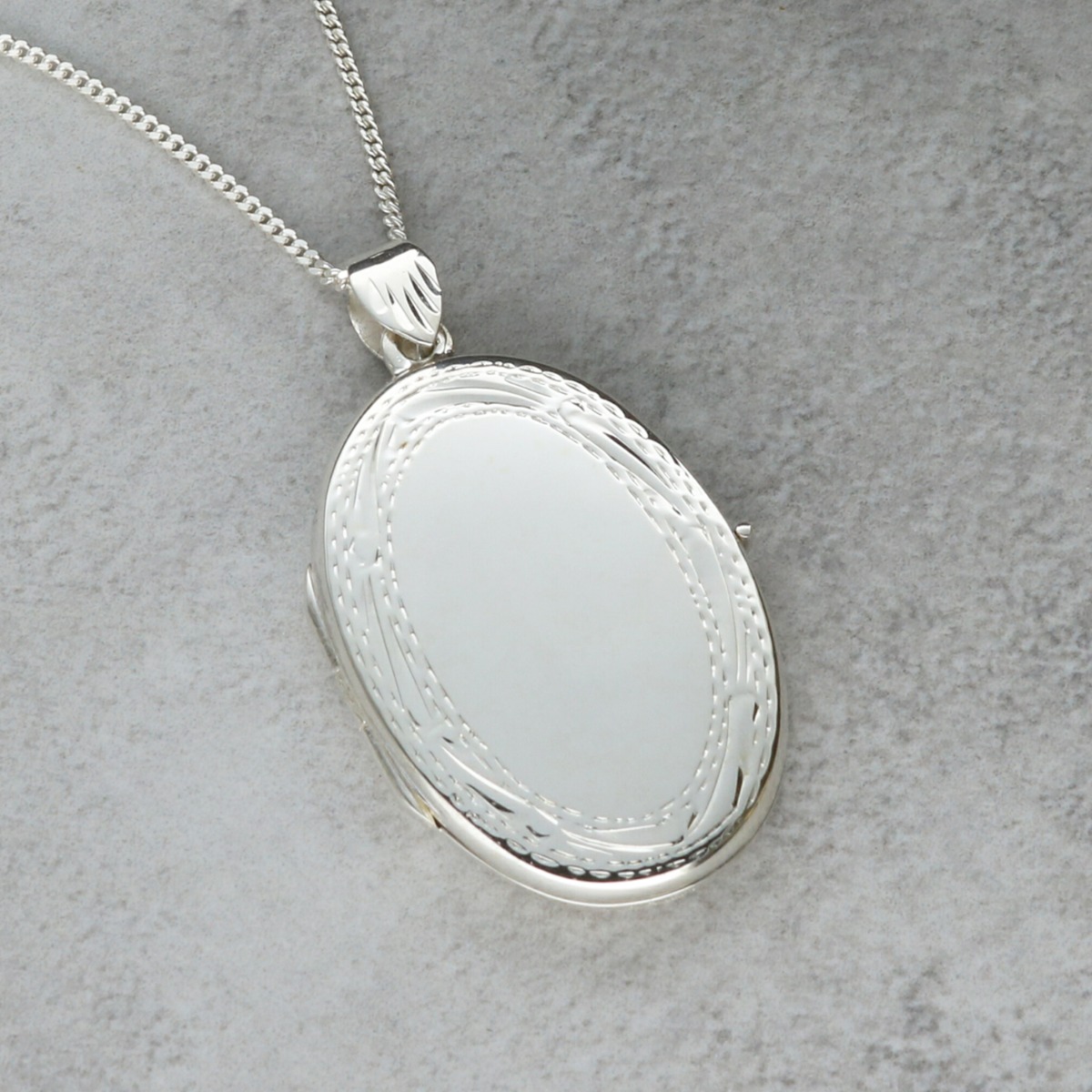 Sterling Silver Large Oval Patterned Locket With Optional Engraving