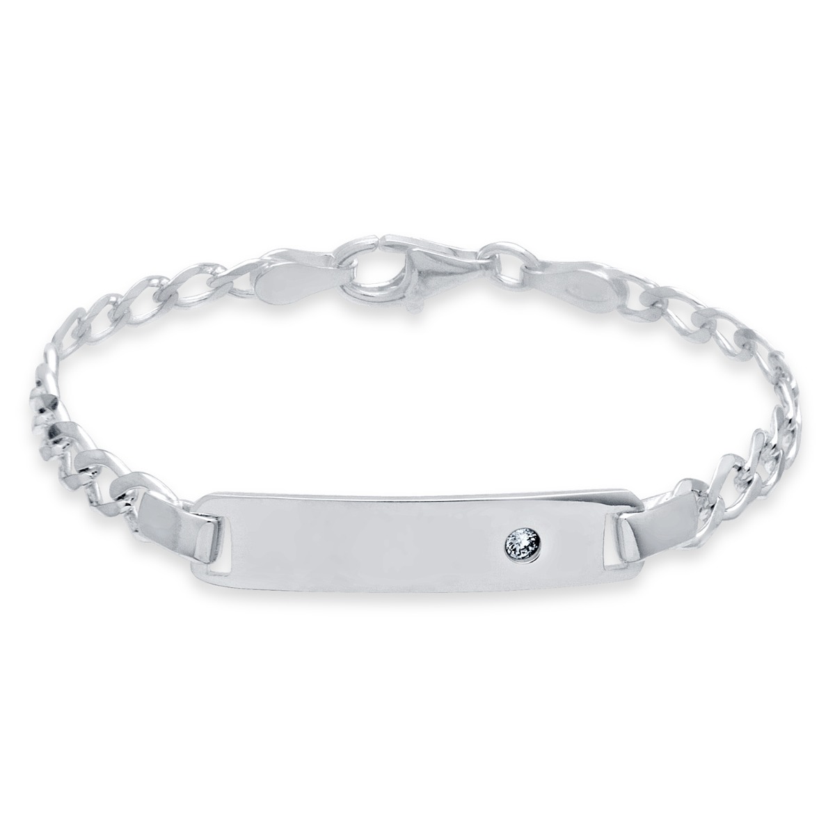 Sterling Silver Ladies CZ Set ID Bracelet With Optional Engraving