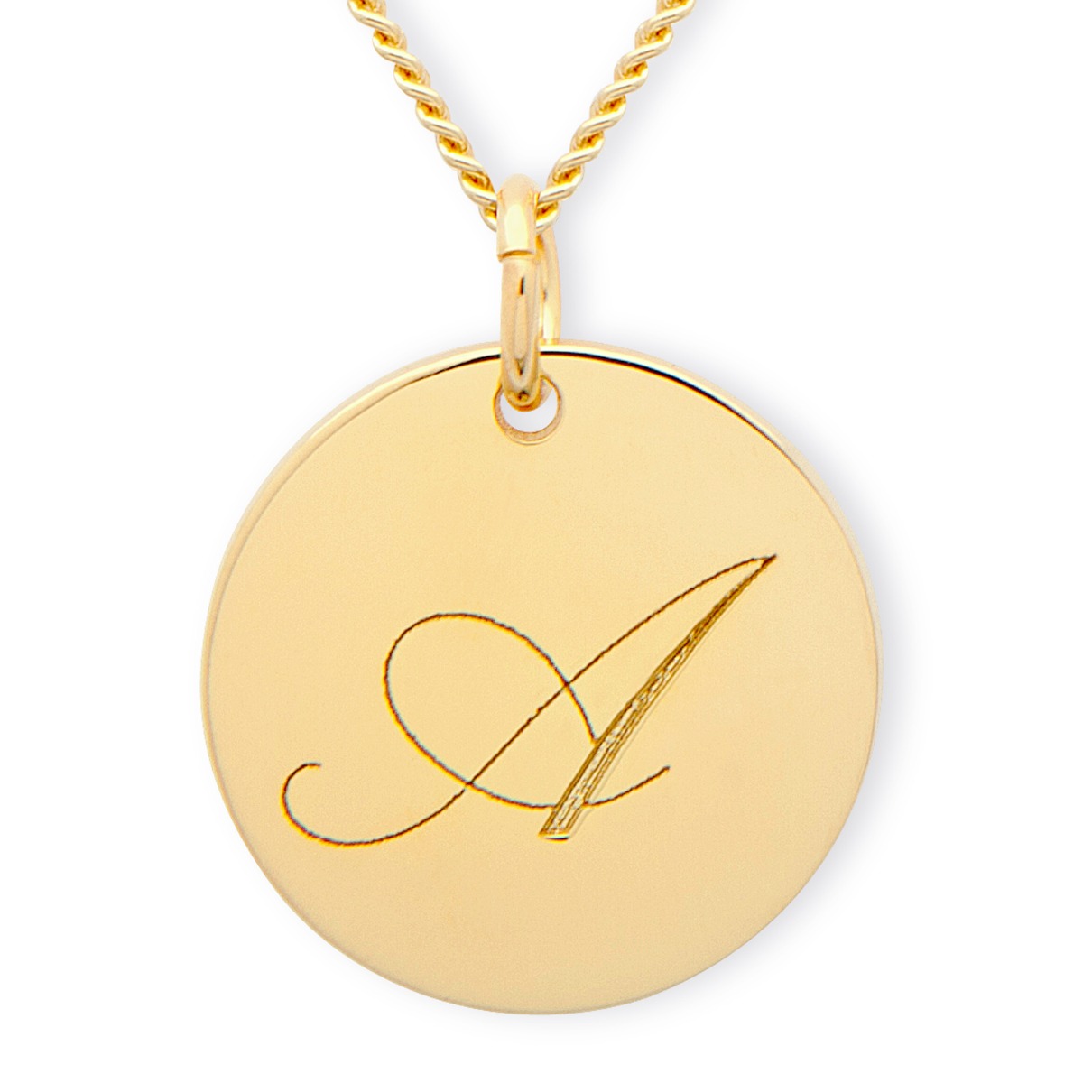 9ct Yellow Gold Plated Engraved Initial Disc  And Optional Chain