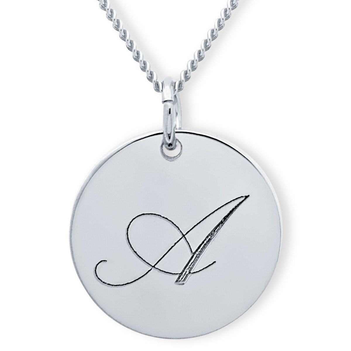 9ct White Gold Engraved Initial Disc & Optional Chain