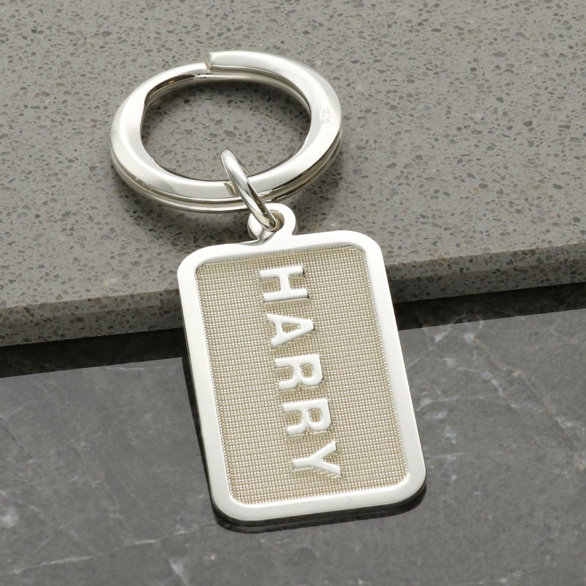 Sterling Silver 3D Name Rectangle Keyring With Optional Engraving