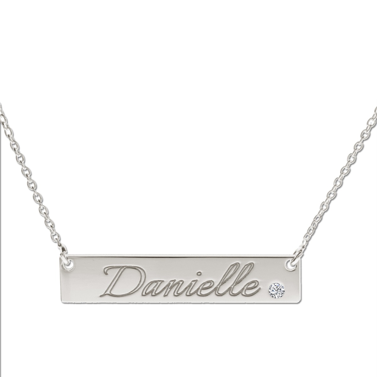 Sterling Silver Name Bar Tag Pendant With Crystal Or Real Diamond
