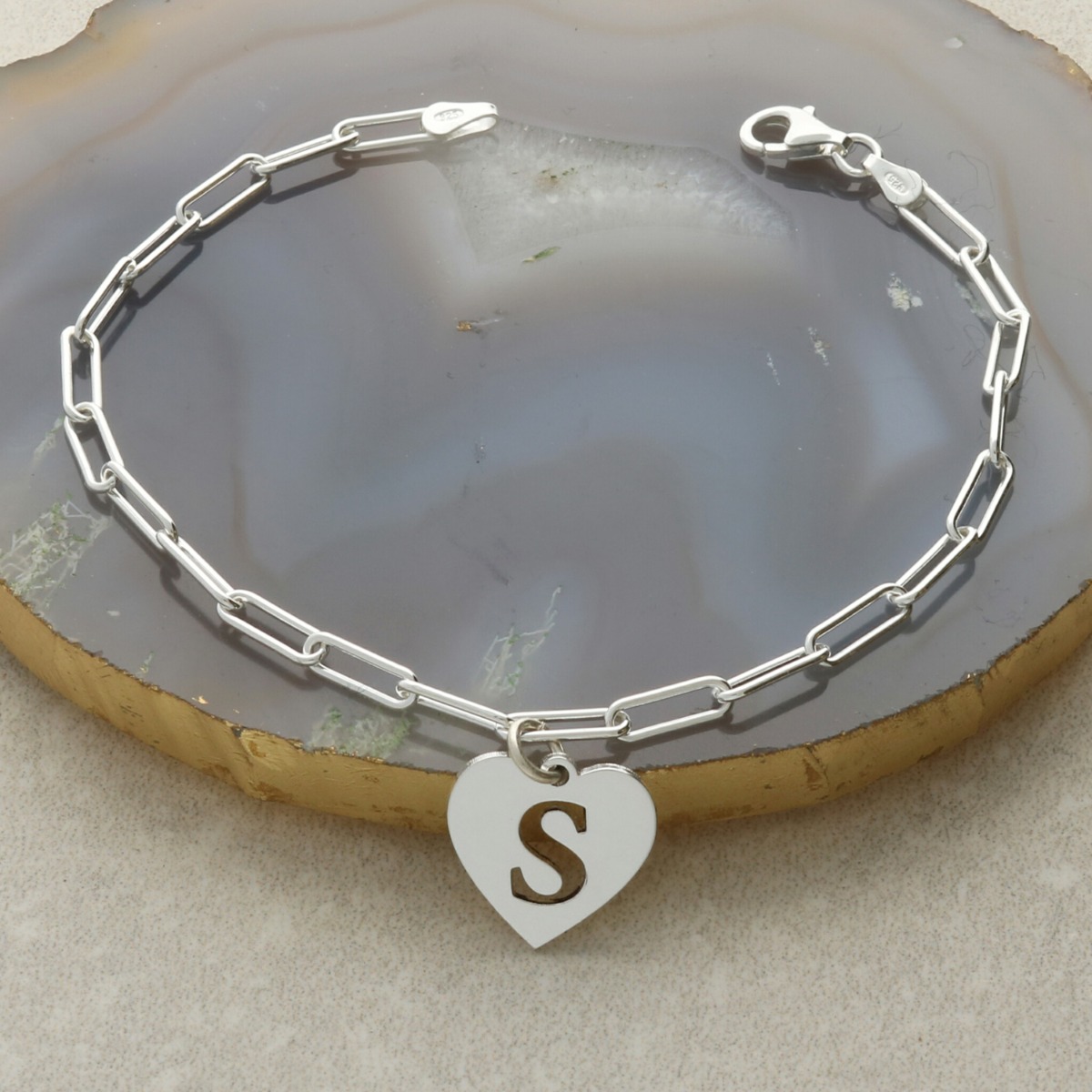 Sterling Silver Paper Clip Link Bracelet With Choice of Personalised Charm