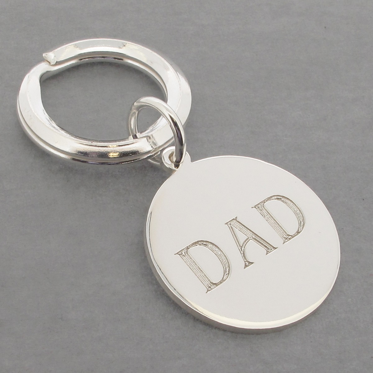 Sterling Silver Dad Round Keyring With Optional Engraving