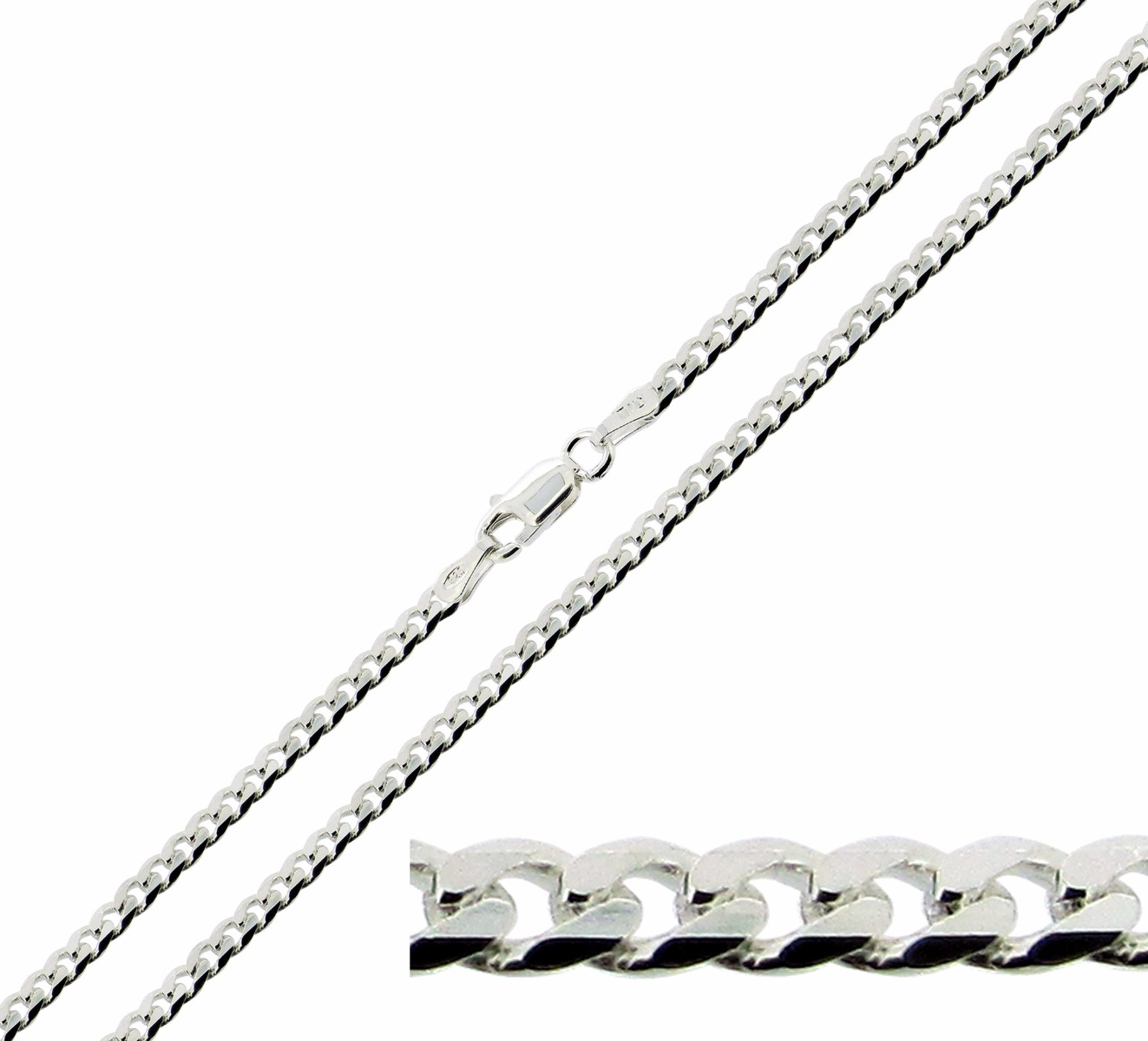 Sterling Silver 3.2mm Diamond Cut Curb Chain