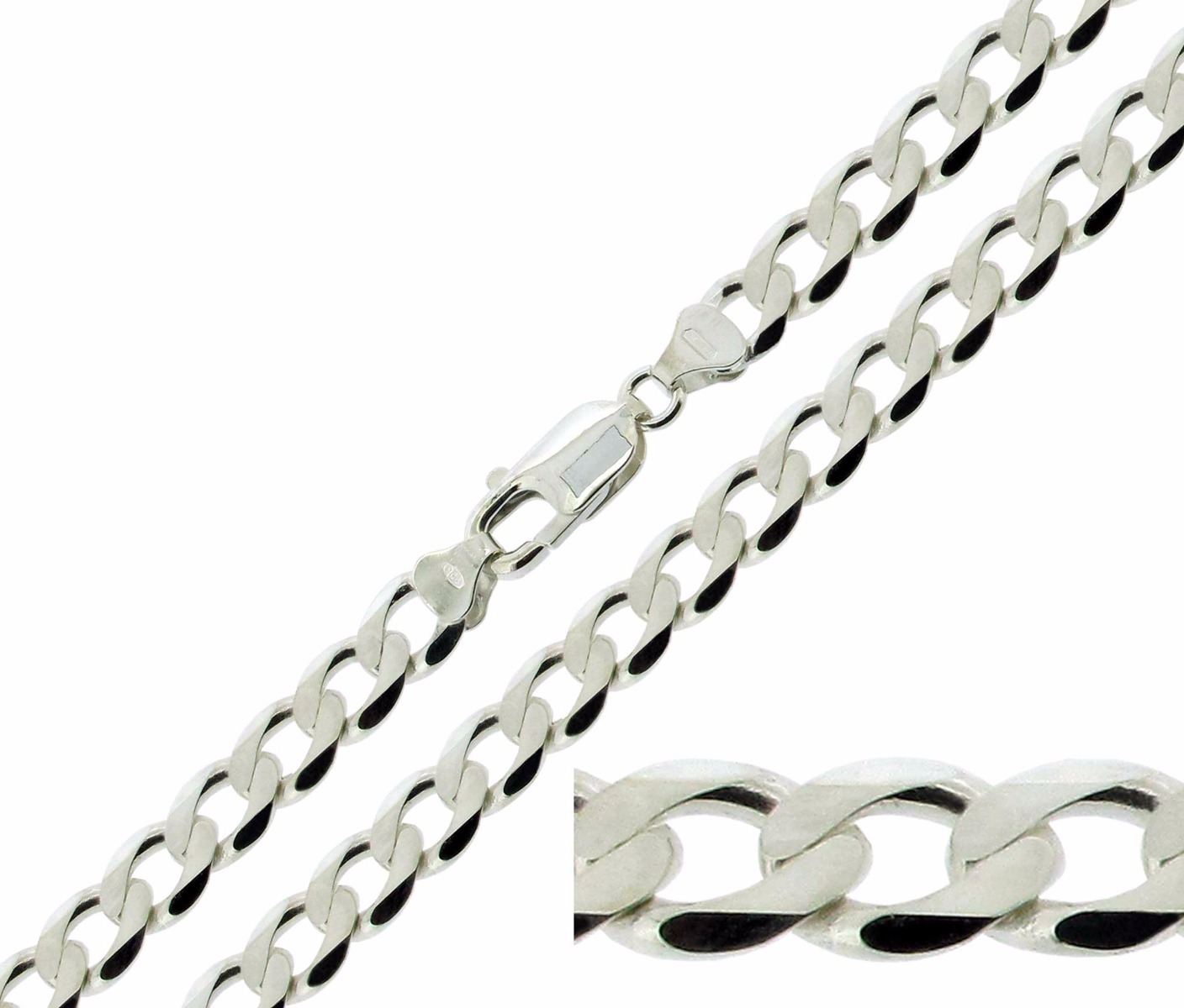 Sterling Silver 7.2mm Diamond Cut Curb Chain