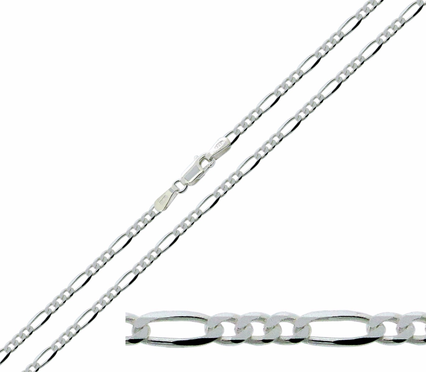Sterling Silver 3.2mm Figaro Chain