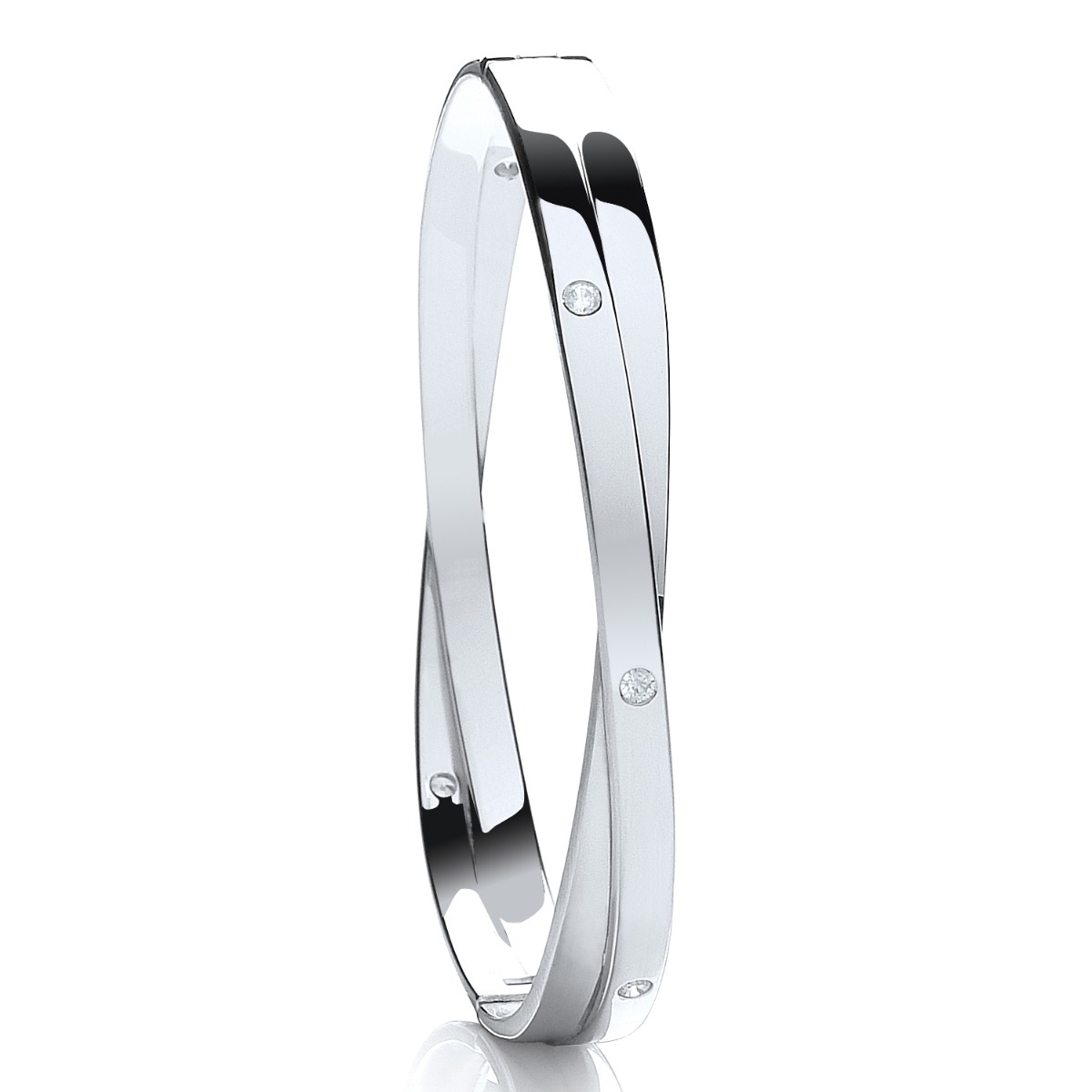 Sterling Silver Ladies CZ Set Double Bangle