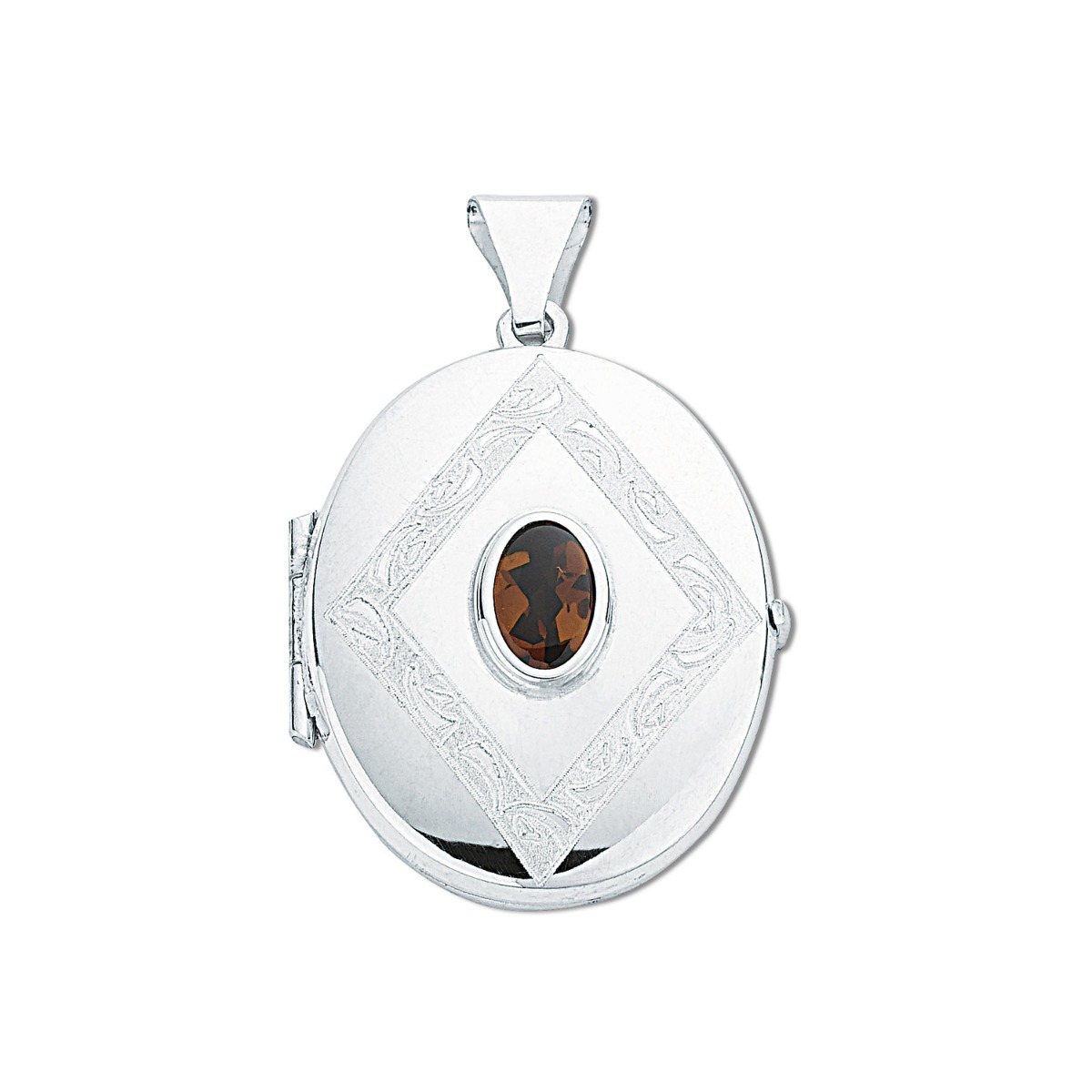 Sterling Silver Oval Locket With Garnet & Optional Engraving