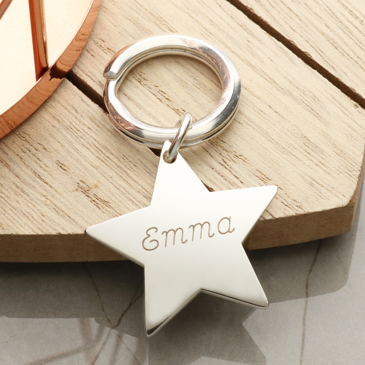 Sterling Silver Engraved Star Keyring