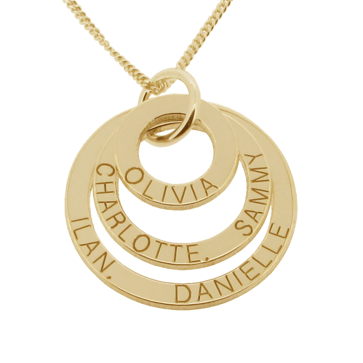 14k Yellow Gold Triple Disc Personalized Family Necklace