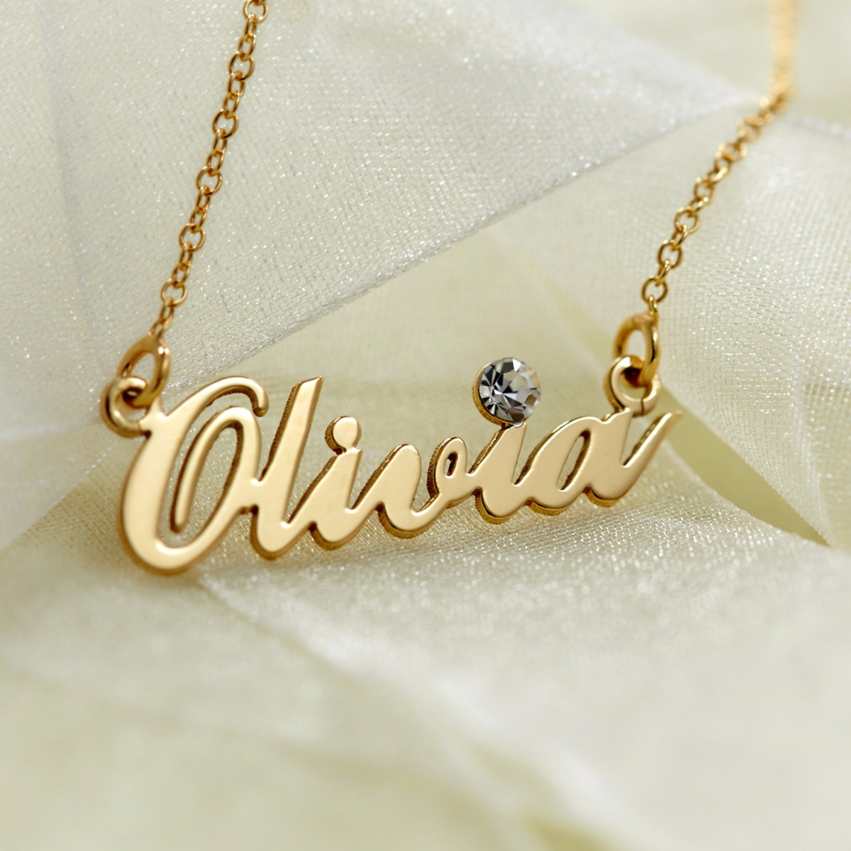 9ct Yellow Gold Plated Carrie Style Personalised Name Necklace With Crystal (Sex & The City)