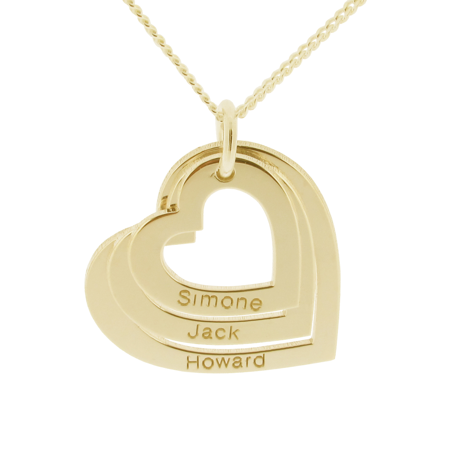 14k Gold Triple Heart Personalized Family Necklace