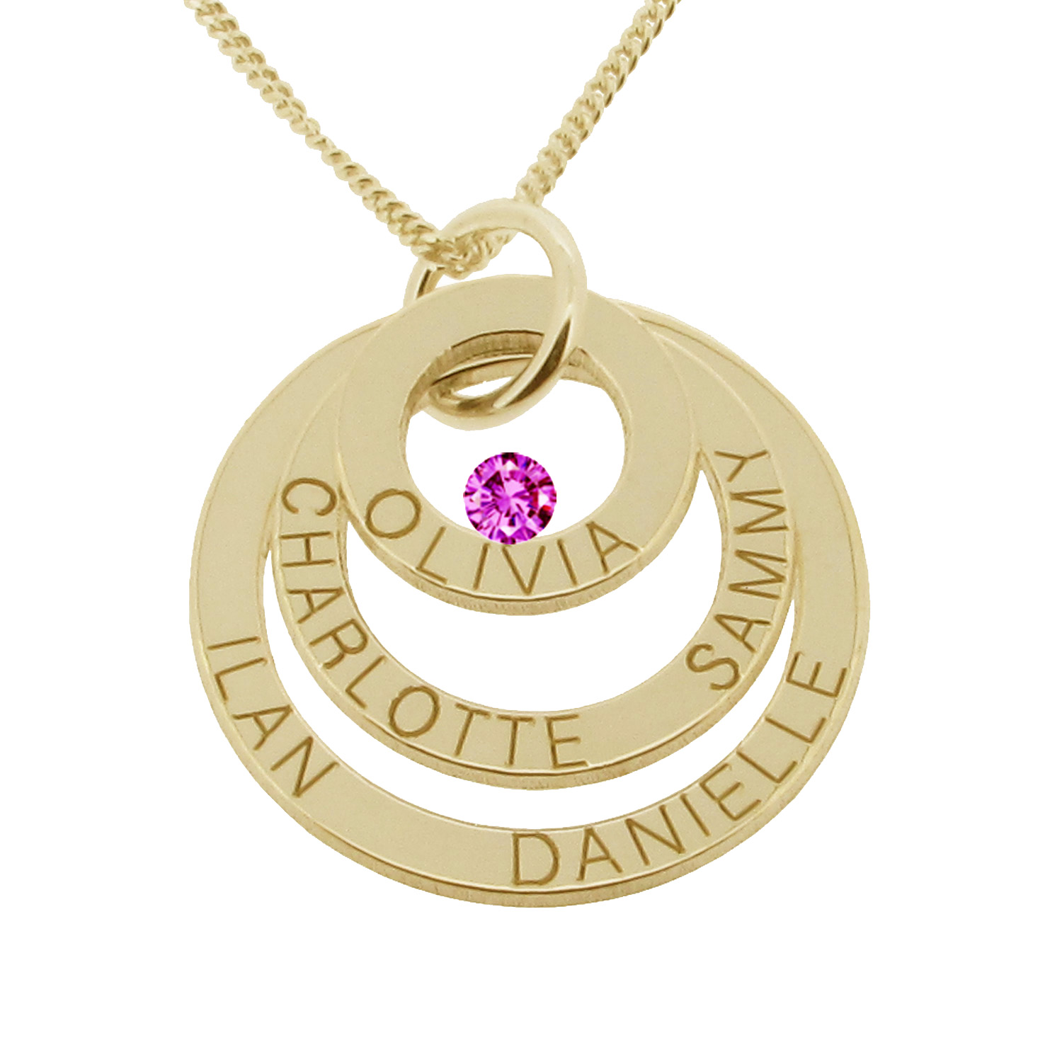 14k Gold Triple Disc Personalized Family Necklace With CZ Crystal