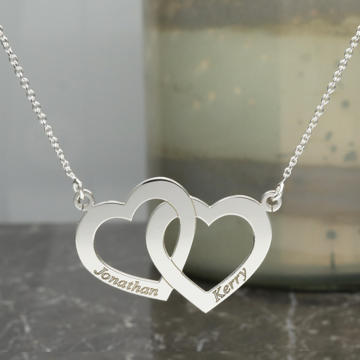 Double heart sterling silver necklace on sale
